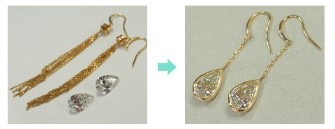 おばあ様から譲り受けた2ctペアシェイプのダイアモンドをピアスに オーダーメイドジュエリー