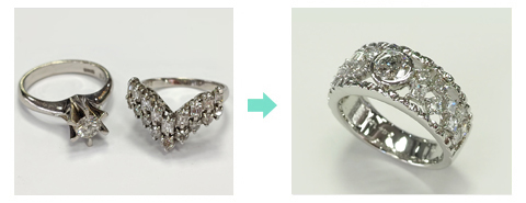 2本の形見の指輪を1本に 不規則に配列した豪華なダイヤモンドリングにジュエリーリフォーム