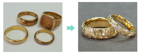 使わなくなった4本のK18リングをリフォーム ご夫婦おそろいのハワイアンジュエリーに