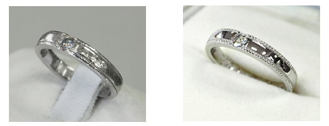 新品仕上げとミル打ち直しで輝きを取り戻したプラチナ結婚指輪 before after