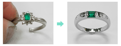 形見のエメラルドリングをリカットで再生 普段使いできるPtリングへジュエリーリフォーム