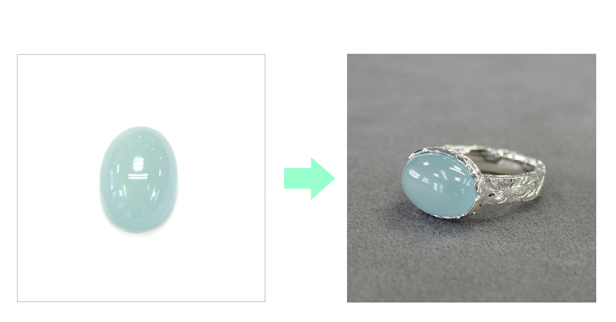 ミルキーアクアマリン ルースでつくる プラチナ ハワイアンジュエリー リング(オーダーメイド)