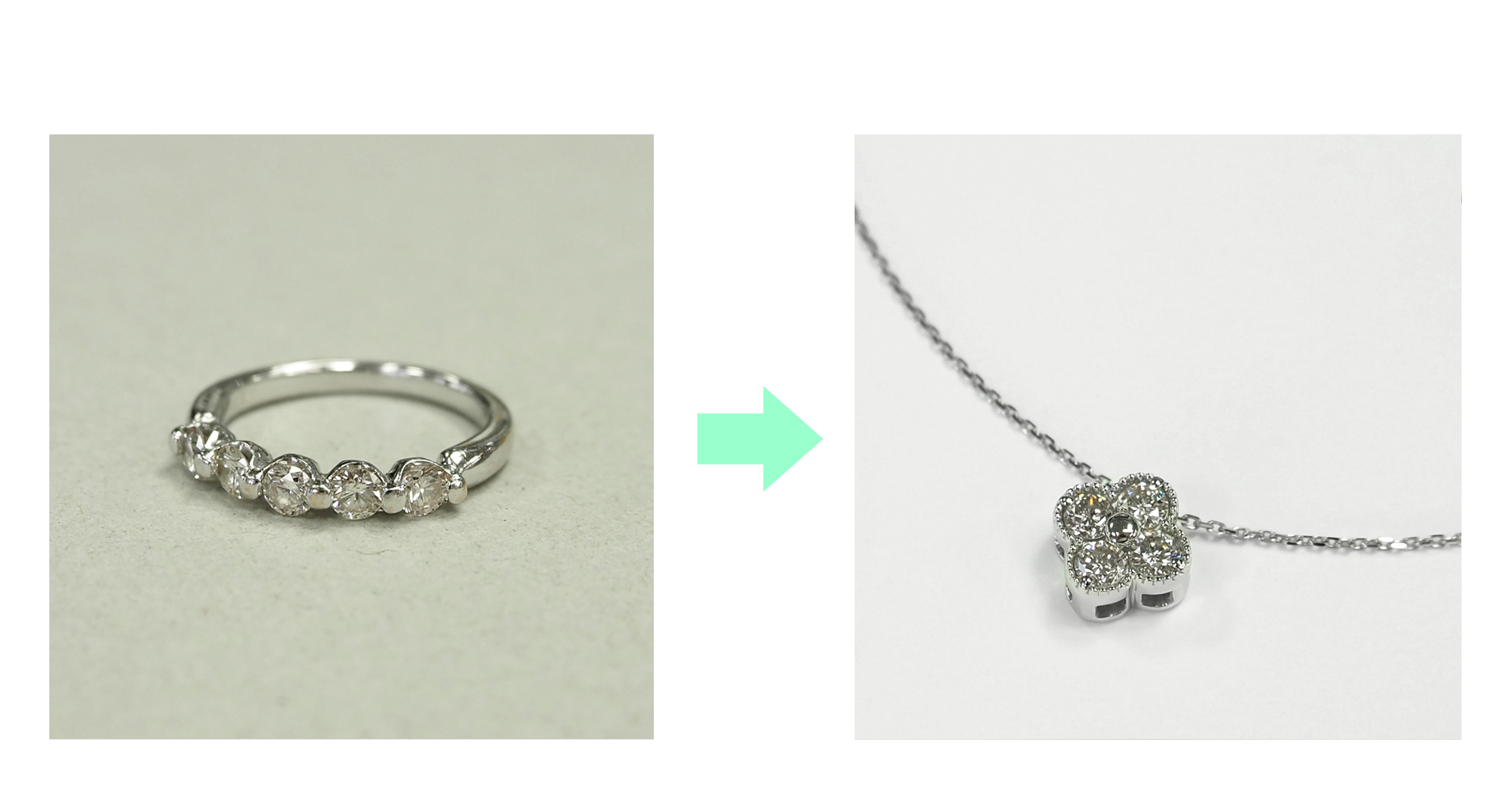 使わなくなったダイヤモンドリングを、親子で楽しめるクローバーネックレスへリフォーム