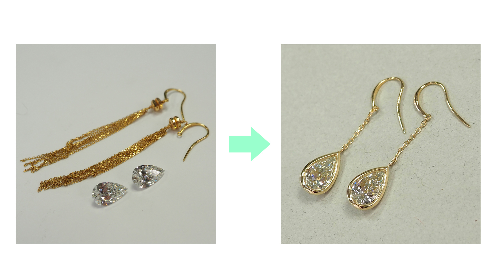 おばあ様から譲り受けた2ctペアシェイプのダイアモンドをピアスに オーダーメイドジュエリー