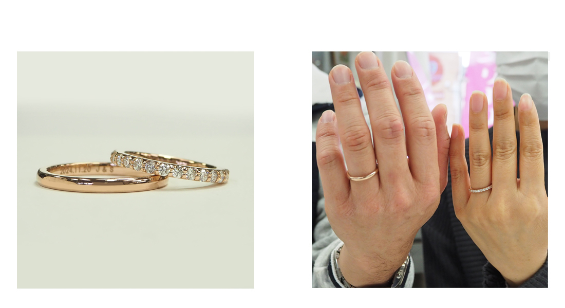 結婚指輪 K18ピンクゴールドエタニティリング K18甲丸リング 手作り