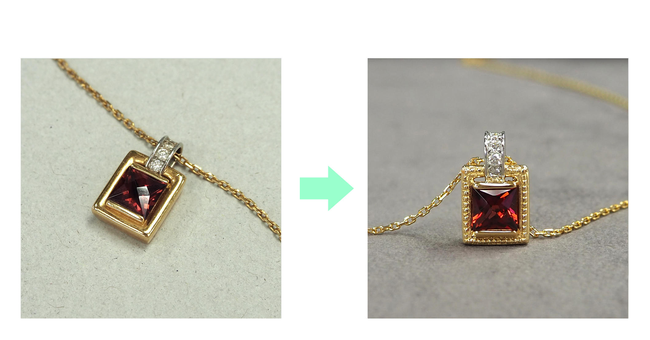 K18ガーネットネックレスをリフォーム |デザインをそのまま生かして、アンティーク風に