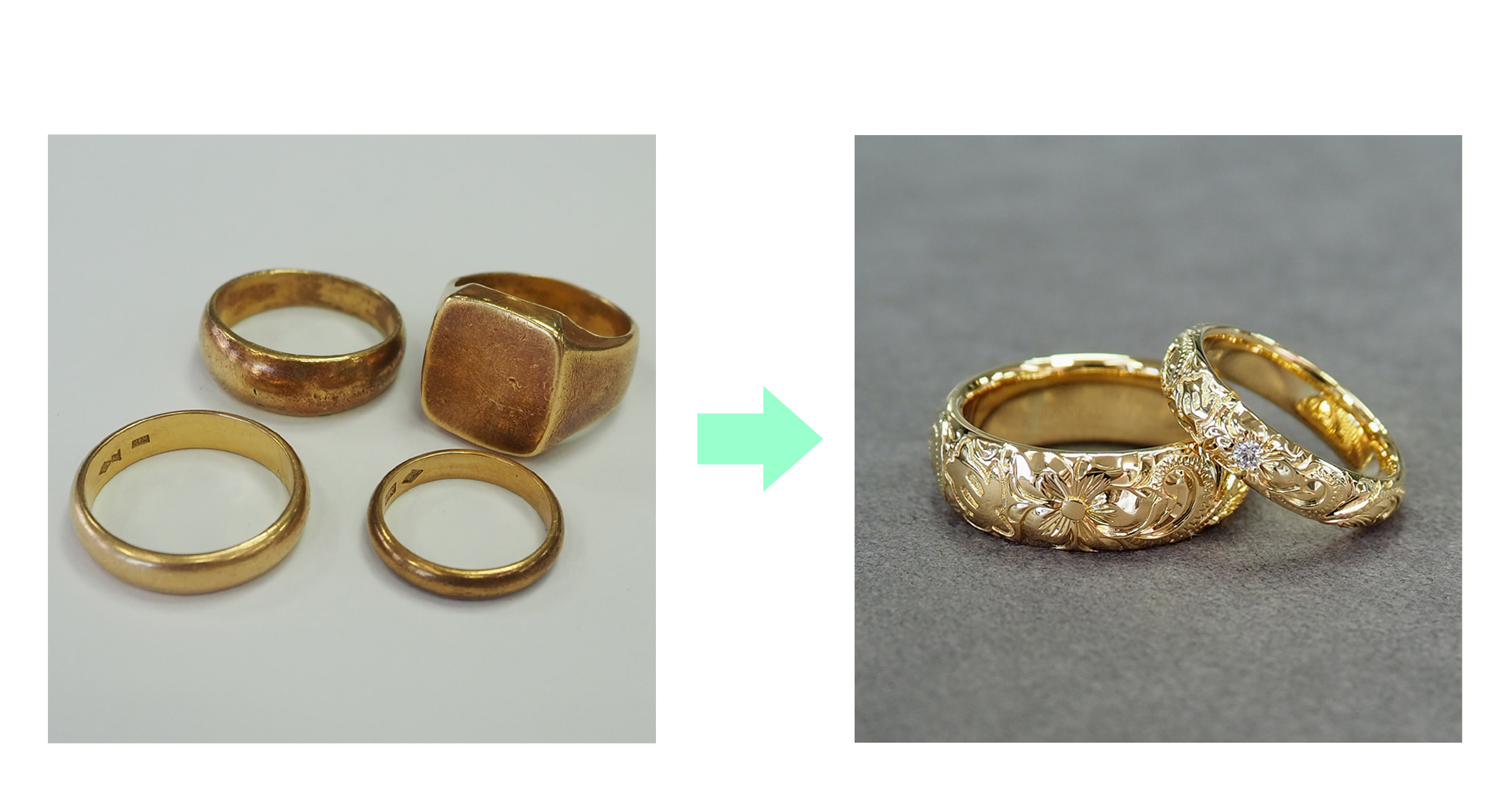 使わなくなった4本のK18リングをリフォーム ご夫婦おそろいのハワイアンジュエリーに