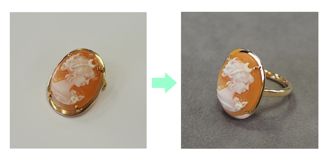 使わなくなったK18カメオブローチをシンプルな指輪にリフォーム