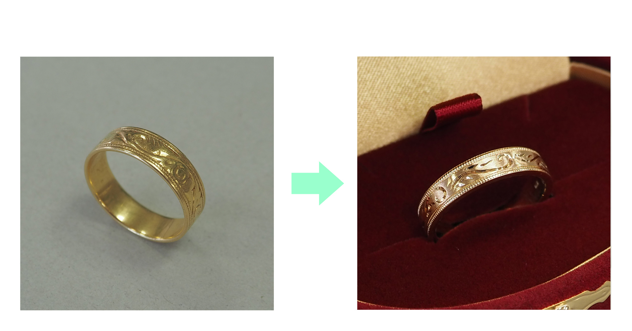 【ジュエリーリフォーム事例】唐草模様のK18リングを、力強く美しいデザインへ