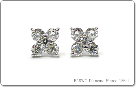 K18WG ダイヤモンド　花型 ピアス　0.30ct